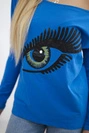 Bedruckte Bluse mit längerem Rücken, kornblumenblau