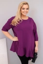 Plus Size women's blouse with cotton, featuring ruffles and rolled sleeves dark purple