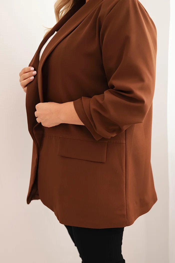 Dámská elegantní plus size sako čokoládová
