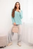Women's sweater made of soft knit with a V-neck mint