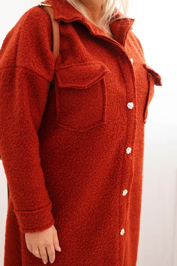 Damenmantel Plus Size aus Wolle mit Knöpfen, Taschen und Kragen rot