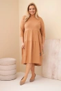 Dámska bavlnená sukňa Plus Size s volánmi a podhnutým rukávom camelová