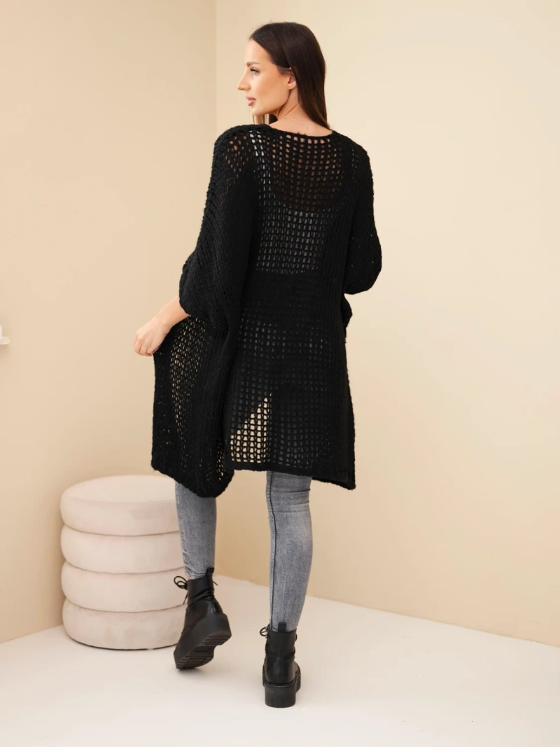 Damenpullover Oversize mit lockerem Strick ohne Verschluss schwarz