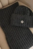 Women's set hat and long scarf made of soft yarn graphite