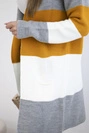 Grau+Senf gestreifter Cardigan-Pullover