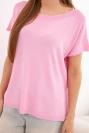 Damen-Oversize-Bluse aus Viskose mit kurzem Ärmel und Rundhalsausschnitt bonbonrosa