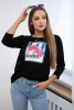 Blouse with flamingo graphics 3D black