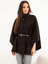 Women's poncho cape with belt and high collar brown
