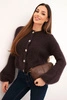 Women's mohair button-up sweater with puff sleeves brown
