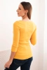 Women's ribbed blouse with 3/4 sleeves and decorative patch mustard