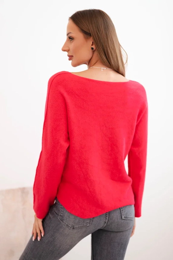 Women's sweater with viscose and a V-neck fuchsia