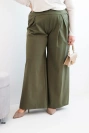 Spodnie damskie Plus Size z szerokimi nogawkami i plisowaniem khaki