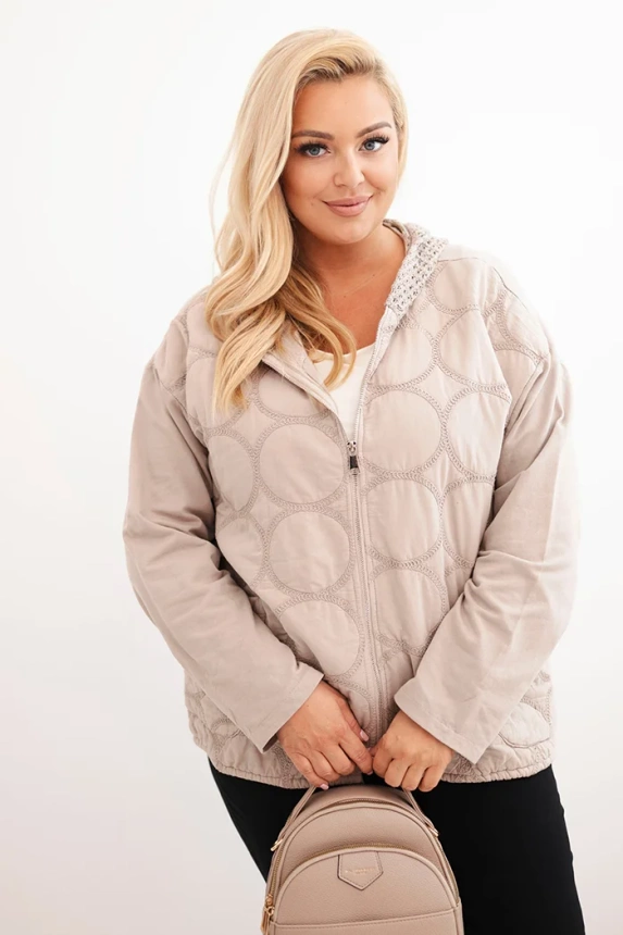 Dámska mikina Plus Size bavlnená na zips béžová
