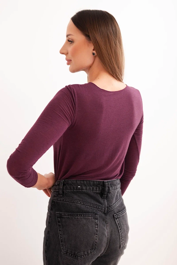 Women's cashmere blouse with a round neckline and long sleeves plum