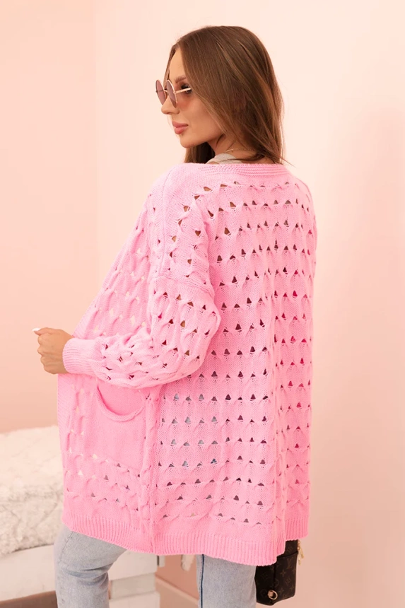 Women's openwork cardigan with pockets light pink