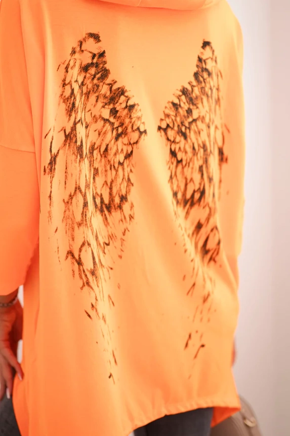 Sweatshirt with a print of wings orange neon
