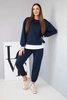 Women's set with a loose sweatshirt and sweatpants butter color navy