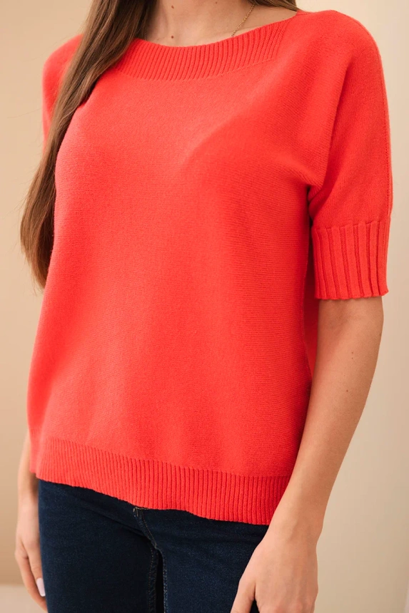 Damenpullover aus Viskose mit kurzen Ärmeln Himbeere