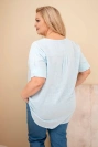 Plus Size women's cotton blouse with buttoned neckline blue