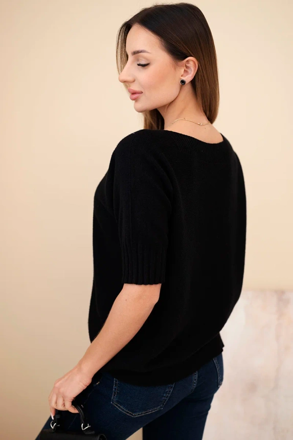 Sweter damski z wiskozy z krótkim rękawem czarny