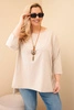 Dámská bavlněná blůza Plus Size asymetrická s náhrdelníkem béžová