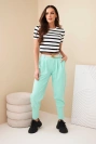 Women's cotton high-waisted pants with a belt mint