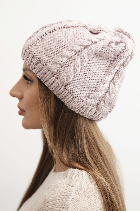 Women's winter wool hat with braided pattern K452 purple