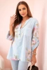 Women's cotton blouse with a floral pattern and buttons blue