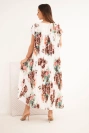 Women's viscose floral dress with short sleeves and pockets brown