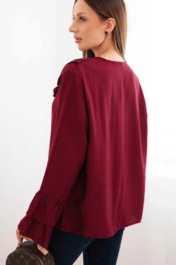 Women's viscose blouse with ruffles and long sleeves maroon