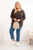 Svetr dámský plus size s lodičkovým výstřihem hnědý