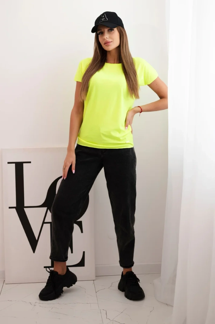 Women's basic cotton t-shirt with short sleeves neon yellow