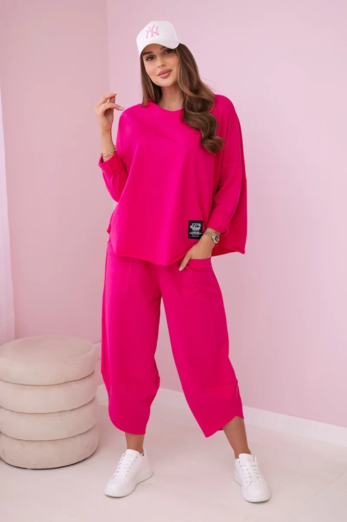 Cotton sweatshirt pants set fuchsia
