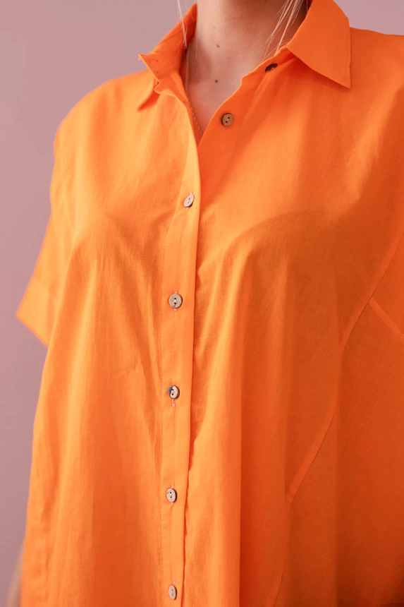 Short-sleeved cotton shirt orange