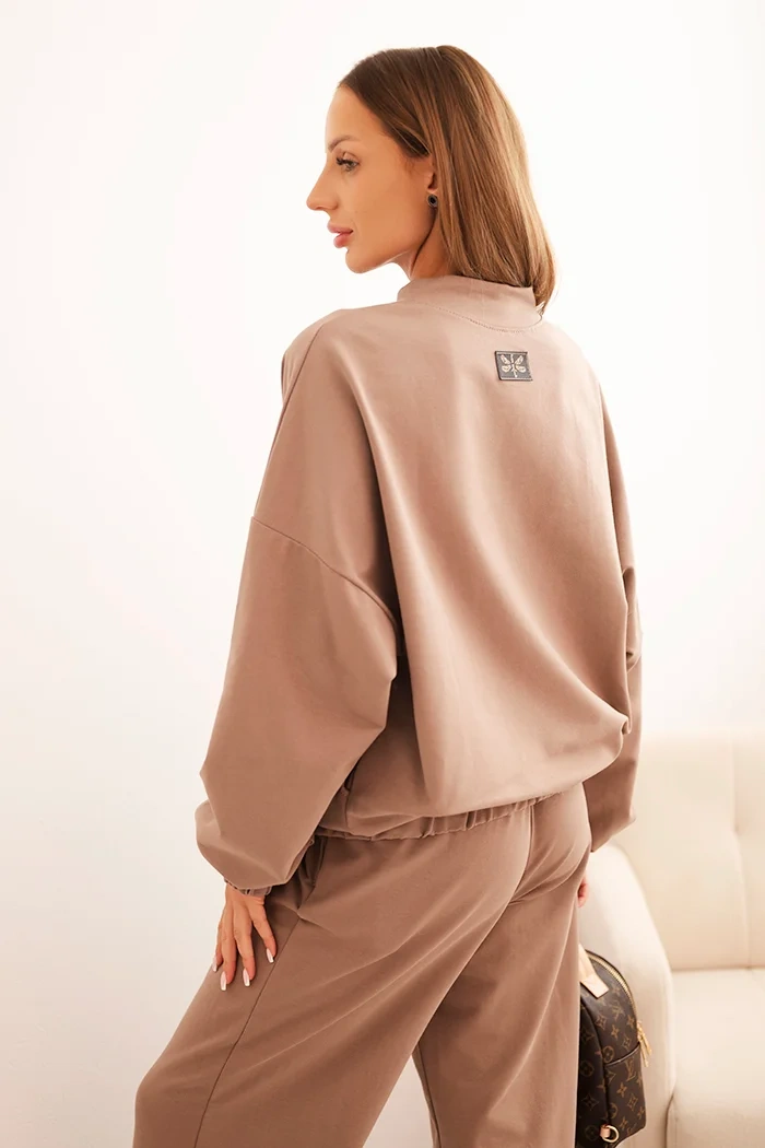 Women's cotton set with wide leg pants and zip-up sweatshirt fango