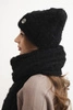 Women's set hat and scarf with ribbed texture and decoration black