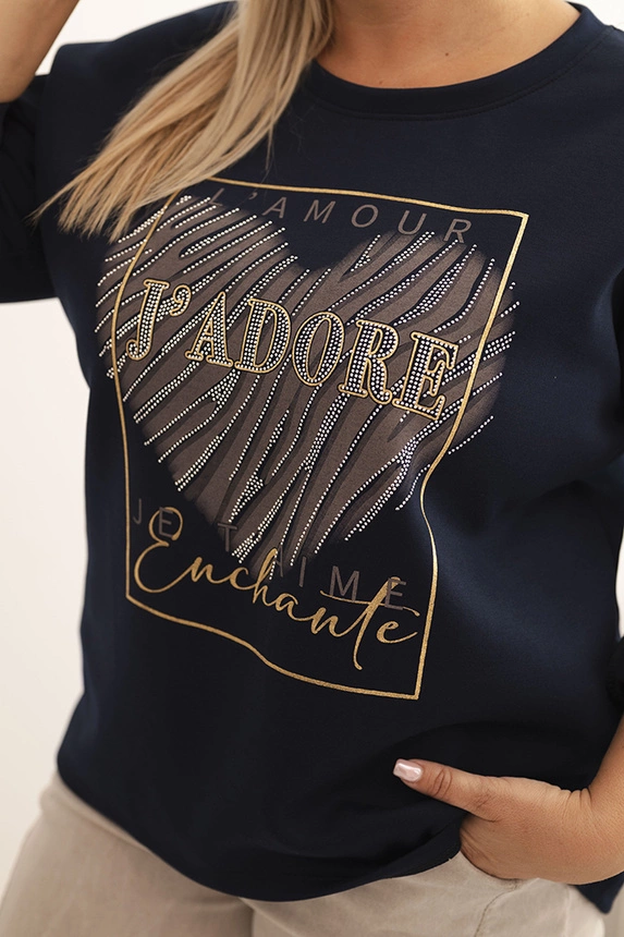 Moteriška Plus Size džinsinė palaidinė su gobtuvu ir spauda grafito spalvos