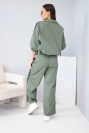 Women's cotton set with wide-leg pants and side stripes khaki
