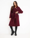 A coat women's with belt and collar double-breasted burgundy