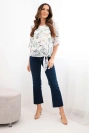 Women's floral blouse with tie at the hem dark mint