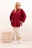 Damenbluse Plus Size aus Baumwolle mit Tasche und umgeschlagenem Ärmel bordeaux
