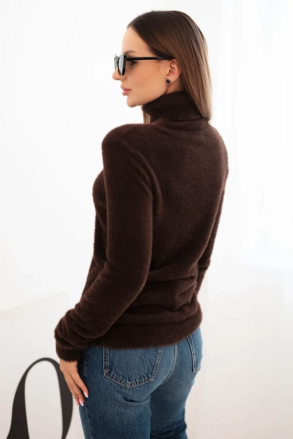 Women's alpaca sweater with a turtleneck brown