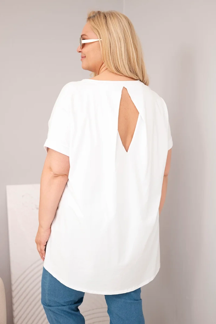 Dámská halenka Plus Size bavlněná s krátkým rukávem bílá