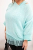 Women's set consisting of a V-neck sweater and a viscose blouse with a lace bottom mint green