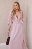 Муслиновое платье с вышивкой на талии темно-розовый