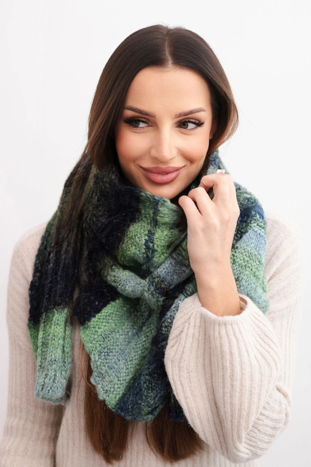 Women's soft and warm wool scarf in colorful stripes KN19 green