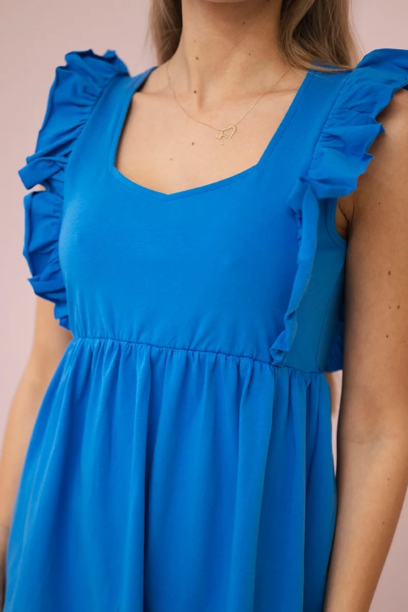 Dress with frills on the sides mauve-blue