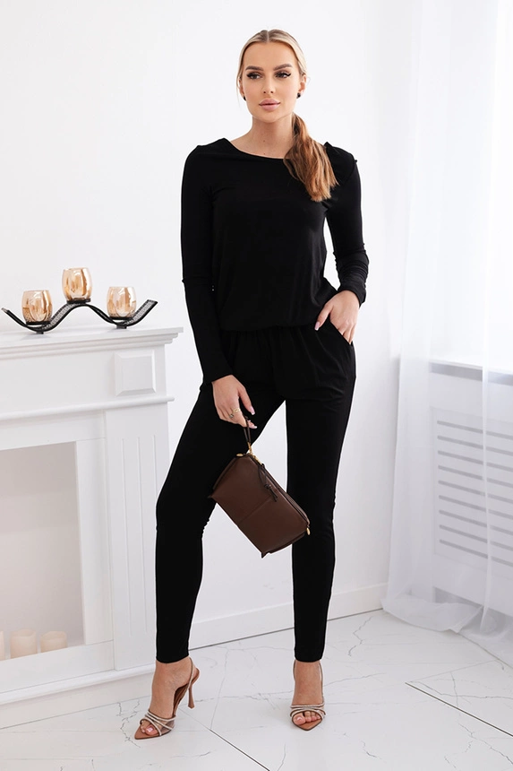 Jumpsuit aus taillierter Viskose schwarz