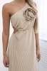 Pleated dress with flower dark beige