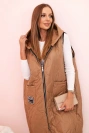 Women's quilted Plus Size vest with a hood, zippered camel